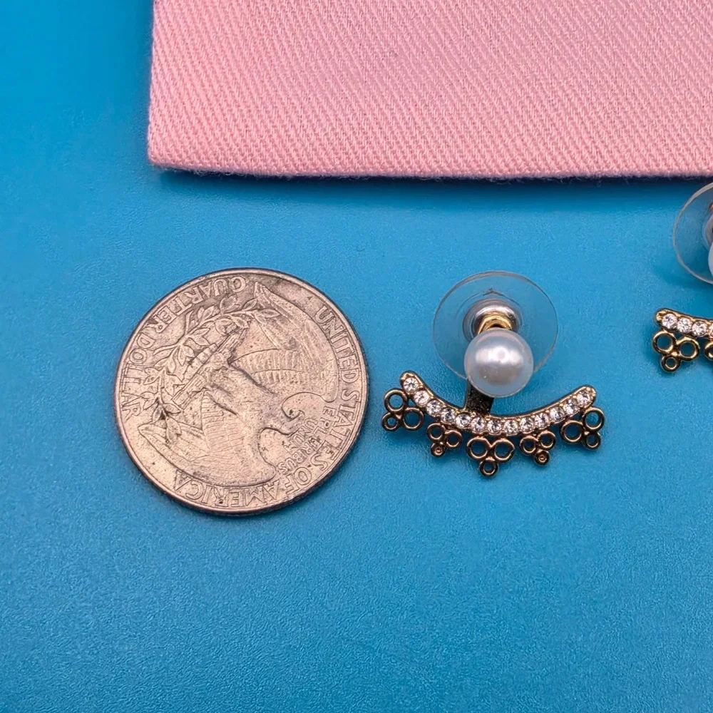 Kate Spade Faux Pearl Crystal Pave Ear Jacket Earrings Gold Tone